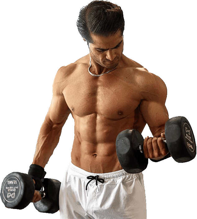 Athlete holding dumbbells